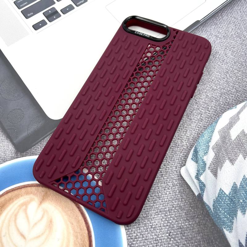 قاب گوشی iPhone 7 Plus / iPhone 8 Plus آیفون Honeycomb Case سیلیکونی طرح کندویی لنز برجسته ضد ضربه زرشکی کد 740279 - Image 2
