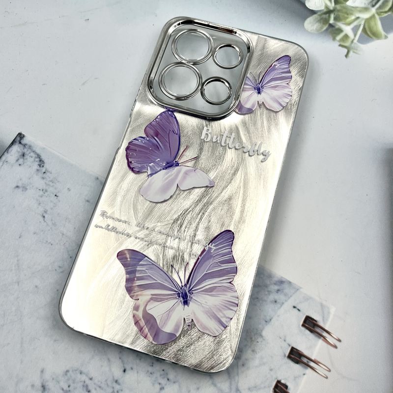 قاب گوشی Redmi 15C / Poco C85 شیائومی Brush Cover اطلسی Silver محافظ لنز دار طرح پروانه یاسی کد 743922 - Image 2