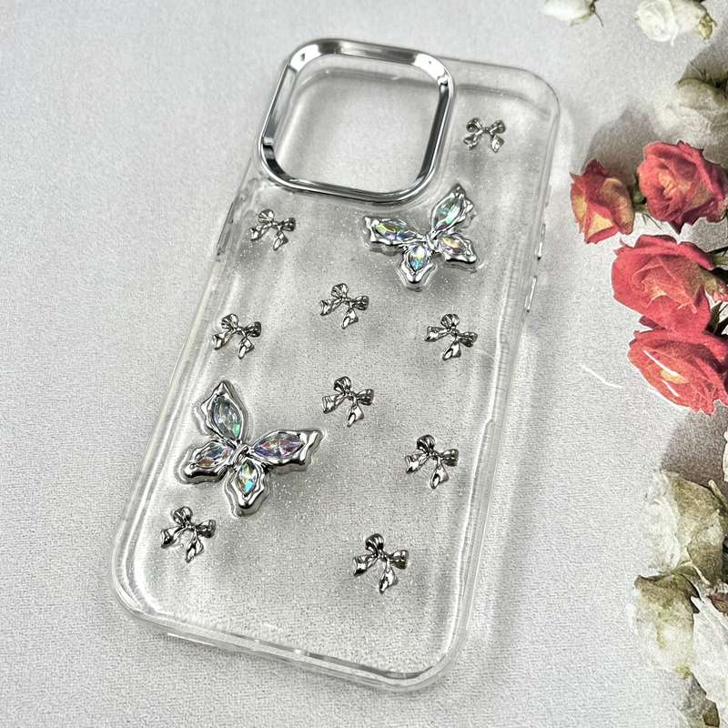 قاب گوشی iPhone 15 Pro آیفون Luxury Case سوپر شاین لنز Silver پروانه و پاپیون کد 745757 - Image 2