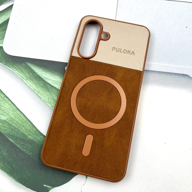 قاب گوشی Galaxy A26 سامسونگ Leather Cover مگ سیف Magsafe اورجینال لوکس کلاسیک عسلی کد 752905 - Image 2