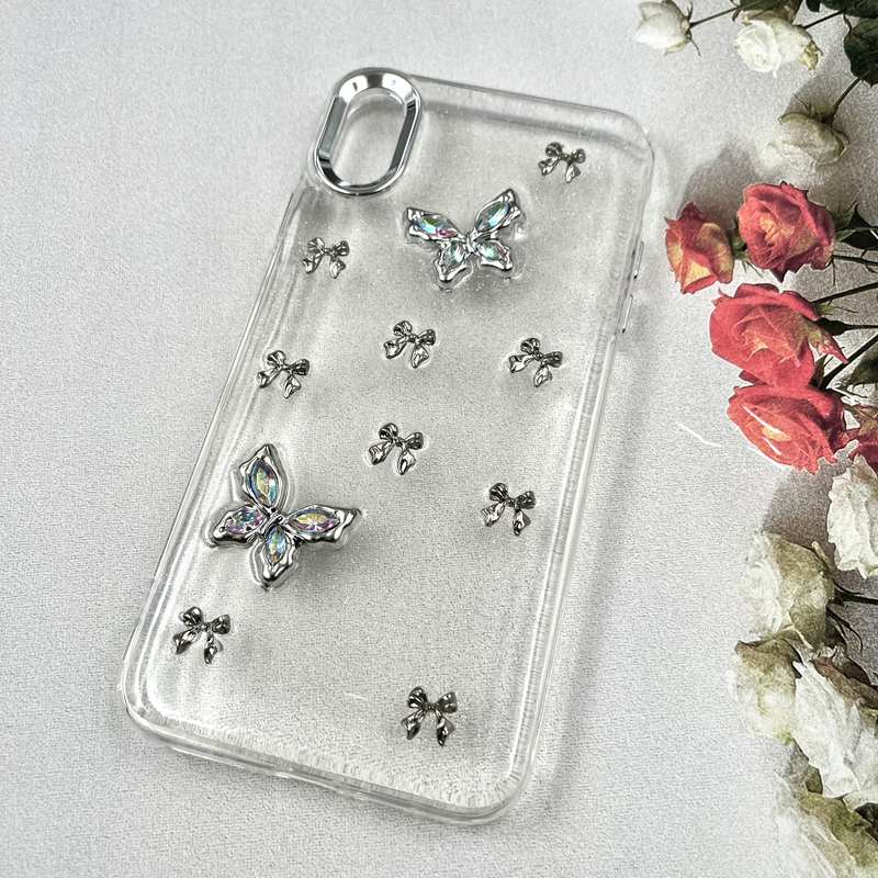 قاب گوشی iPhone XS Max آیفون Luxury Case سوپر شاین لنز Silver پروانه و پاپیون کد 766943 - Image 2