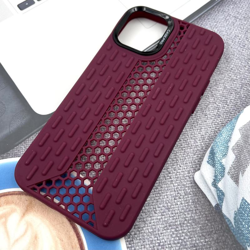 قاب گوشی iPhone 12 / iPhone 12 Pro آیفون Honeycomb Case سیلیکونی طرح کندویی لنز برجسته ضد ضربه زرشکی کد 769596 - Image 2