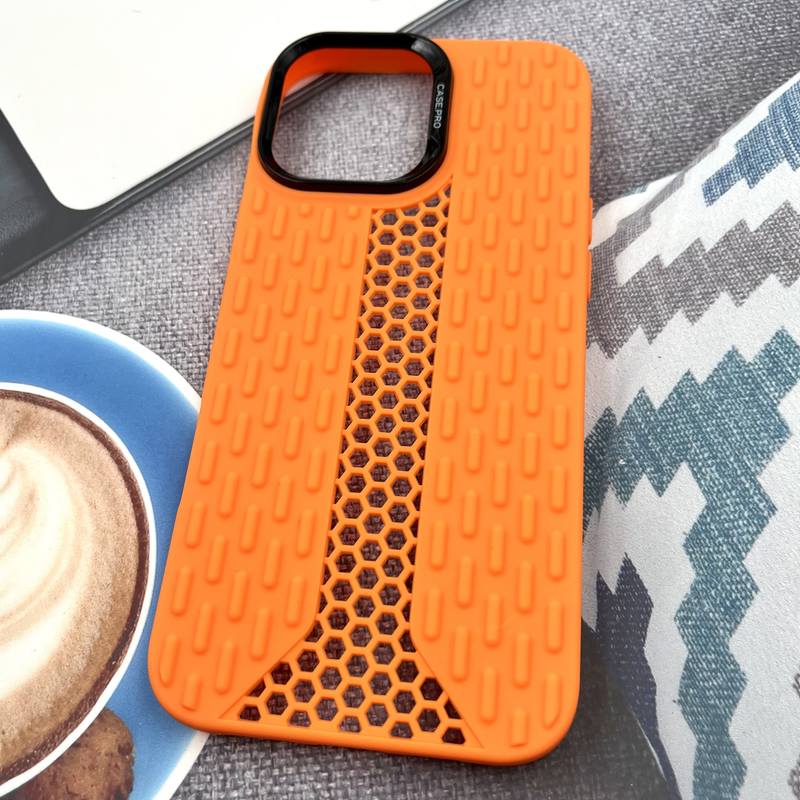 قاب گوشی iPhone 16 Pro Max آیفون Honeycomb Case سیلیکونی طرح کندویی لنز برجسته ضد ضربه نارنجی کد 772105 - Image 2
