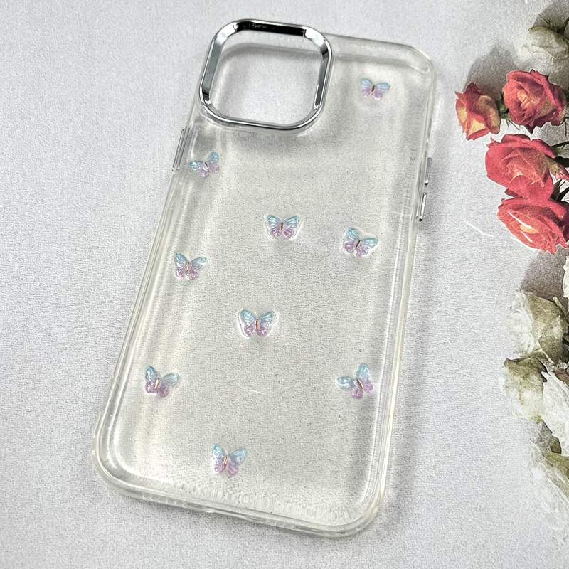 قاب گوشی iPhone 13 Pro Max آیفون Luxury Case سوپر شاین لنز Silver پروانه رنگی کد 776994 - Image 2