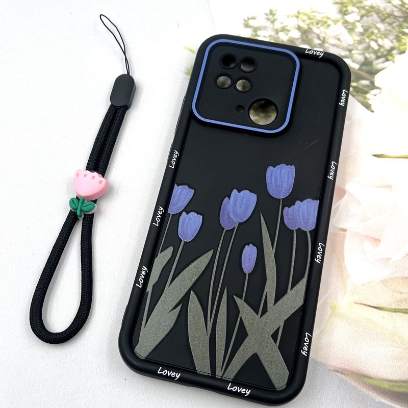 قاب گوشی Redmi 10C / Redmi 10 Power / Poco C40 شیائومی Strap Case سیلیکونی سولید ضد ضربه همراه بند مچی محافظ لنز دار طرح گل کد 791247 - Image 2