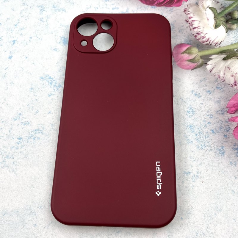 قاب گوشی iPhone 13 آیفون سیلیکونی Spigen اورجینال داخل پارچه ای محافظ لنز دار زرشکی کد 794330 - Image 2