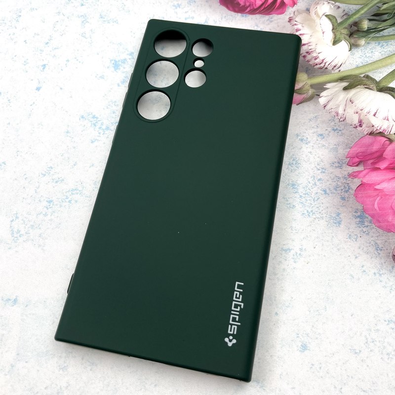 قاب گوشی Galaxy S24 Ultra سامسونگ سیلیکونی Spigen اورجینال داخل پارچه ای محافظ لنز دار سبز کد 795767 - Image 2