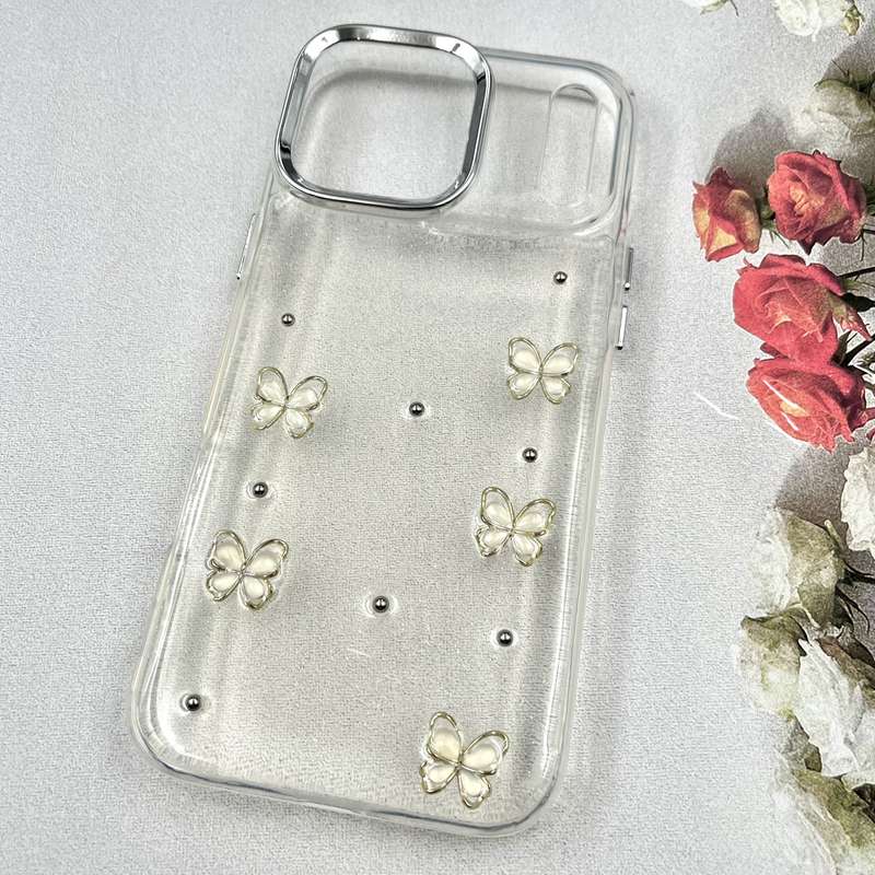 قاب گوشی iPhone 17 Pro Max آیفون Luxury Case سوپر شاین لنز Silver پروانه سفید کد 803195 - Image 2