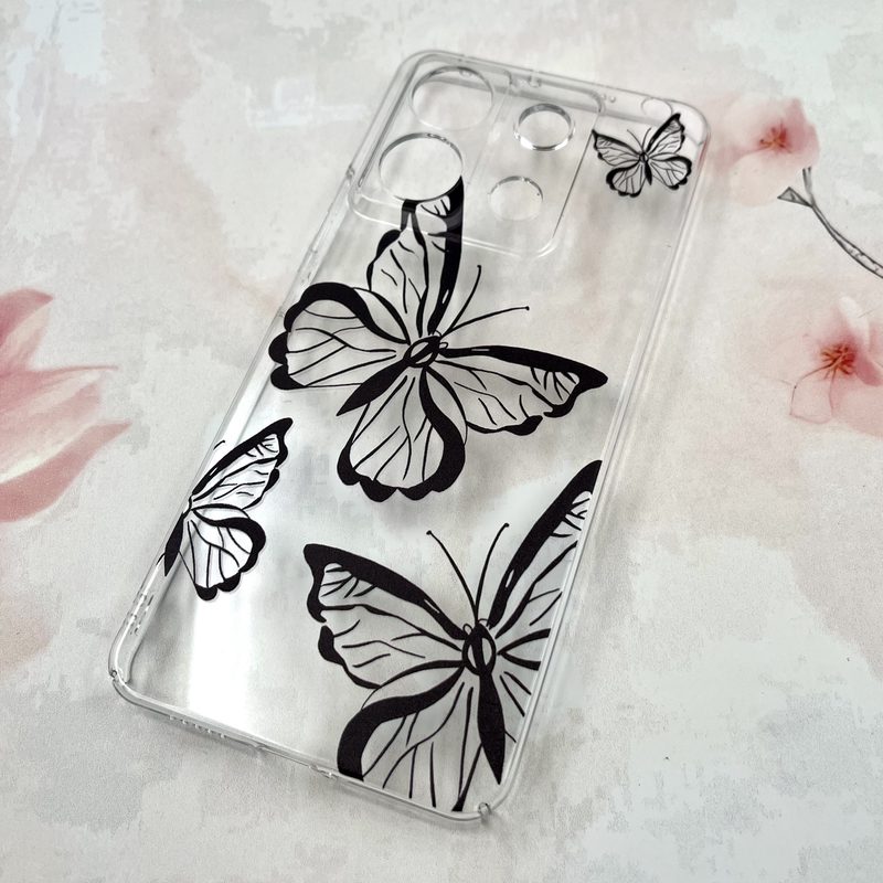 قاب گوشی Redmi Note 13 Pro 5G / Poco X6 شیائومی Art Case شفاف Slim محافظ لنز دار طرح پروانه مشکی کد 818380 - Image 2