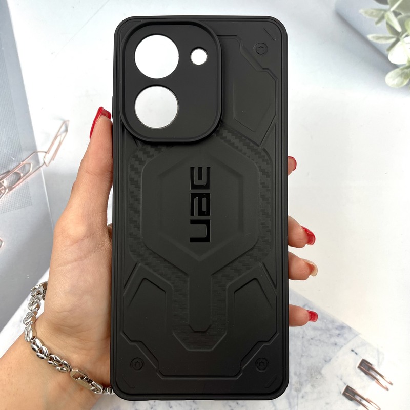 قاب گوشی Redmi A5 / Poco C71 شیائومی سیلیکونی ایربگ دار طرح UAG کربن محافظ لنز دار برجسته مشکی کد 834587