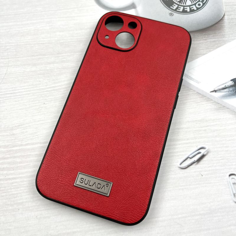 قاب گوشی iPhone 13 / iphone 14 آیفون چرمی پلاک دار SULADA اورجینال کلاسیک حافظ لنز دار قرمز کد 846570 - Image 2