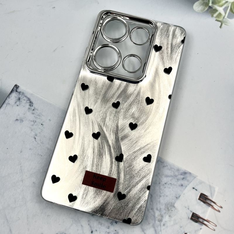 قاب گوشی Redmi Note 14S / Redmi Note 13 Pro 4G / Poco M6 Pro 4G شیائومی Brush Cover اطلسی Silver محافظ لنز دار طرح قلب کد 851164 - Image 2