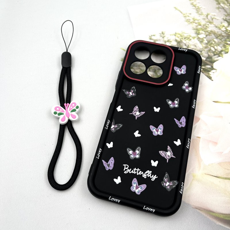 قاب گوشی Honor X7C آنر Strap Case سیلیکونی سولید ضد ضربه همراه بند مچی محافظ لنز دار طرح پروانه کد 854749 - Image 2