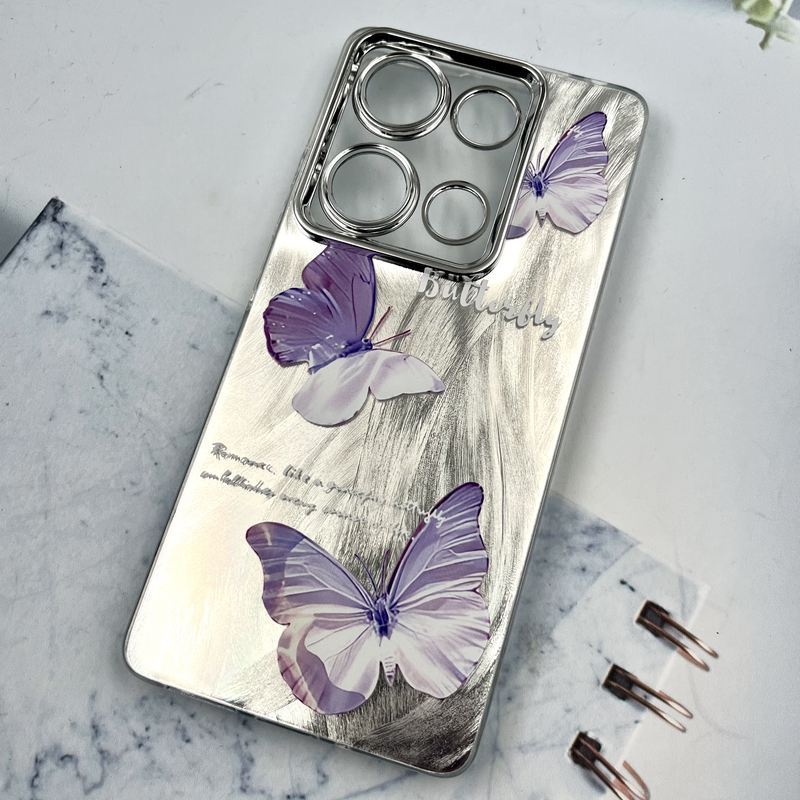 قاب گوشی Redmi Note 14S / Redmi Note 13 Pro 4G / Poco M6 Pro 4G شیائومی Brush Cover اطلسی Silver محافظ لنز دار طرح پروانه یاسی کد 859401 - Image 2