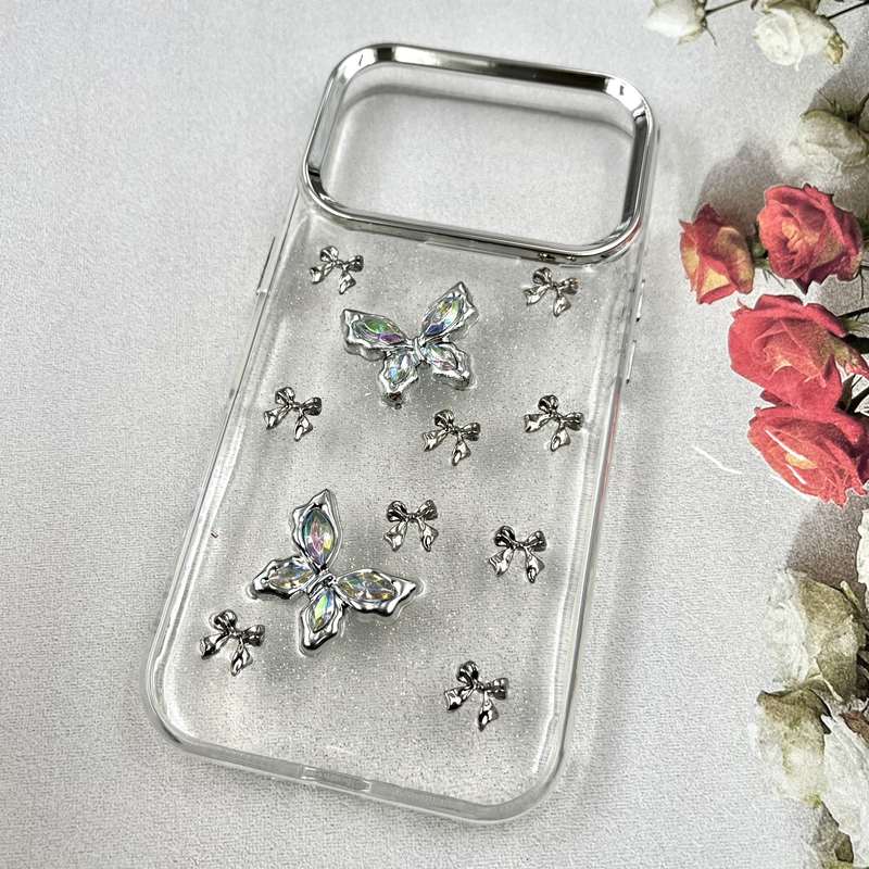 قاب گوشی iPhone 17 Pro آیفون Luxury Case سوپر شاین لنز Silver پروانه و پاپیون کد 863857 - Image 2