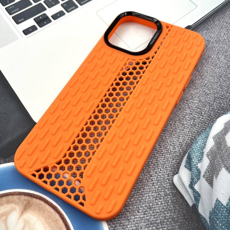 قاب گوشی iPhone 13 Pro Max آیفون Honeycomb Case سیلیکونی طرح کندویی لنز برجسته ضد ضربه نارنجی کد 870270 - Image 2