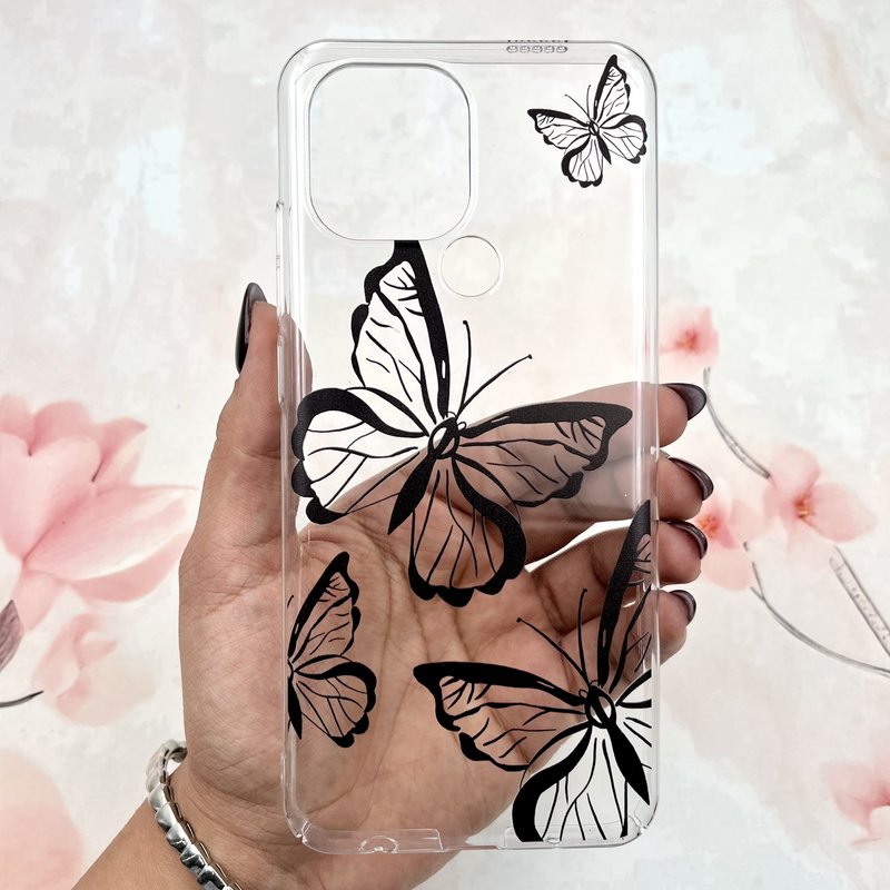 قاب گوشی Redmi A1 Plus / Redmi A2 Plus / Poco C50 شیائومی Art Case شفاف Slim محافظ لنز دار طرح پروانه مشکی کد 881751