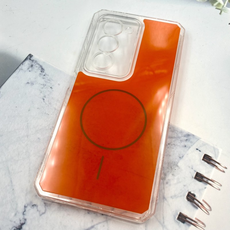 قاب گوشی Redmi 15 4G شیائومی Clear Cover طرح مگ سیف Magsafe ایربگ دار ضد ضربه نارنجی محافظ لنز دار کد 886949 - Image 2