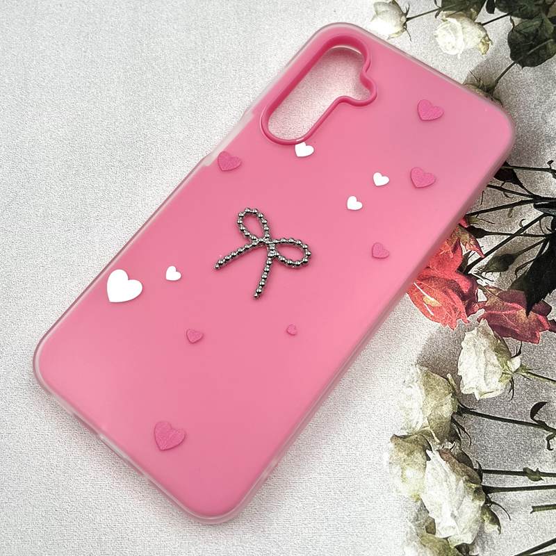قاب گوشی Galaxy A16 سامسونگ Papion Case سیلیکونی پاستلی ضد ضربه طرح پاپیون و قلب برجسته صورتی کد 892012 - Image 2