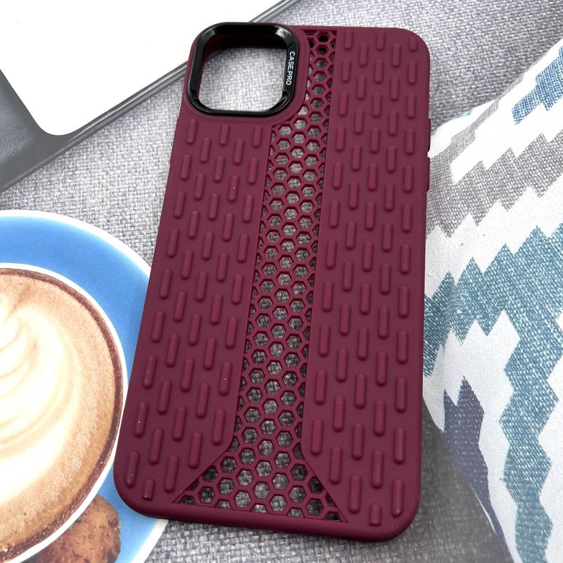 قاب گوشی iPhone 11 Pro Max آیفون Honeycomb Case سیلیکونی طرح کندویی لنز برجسته ضد ضربه زرشکی کد 892636 - Image 2