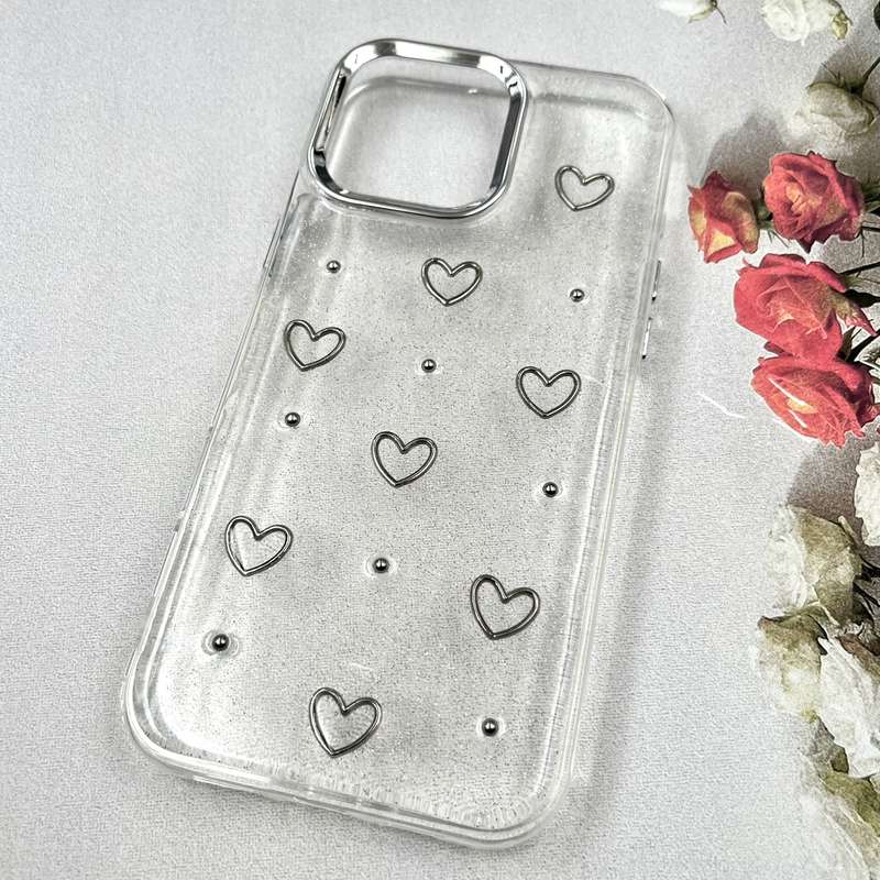 قاب گوشی iPhone 16 Pro Max آیفون Luxury Case سوپر شاین لنز Silver قلب کد 902664 - Image 2