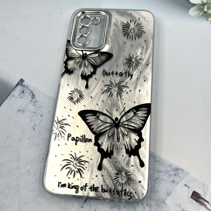 قاب گوشی Galaxy A02S / Galaxy A03S سامسونگ Brush Cover اطلسی Silver محافظ لنز دار طرح پروانه مشکی کد 912446 - Image 2
