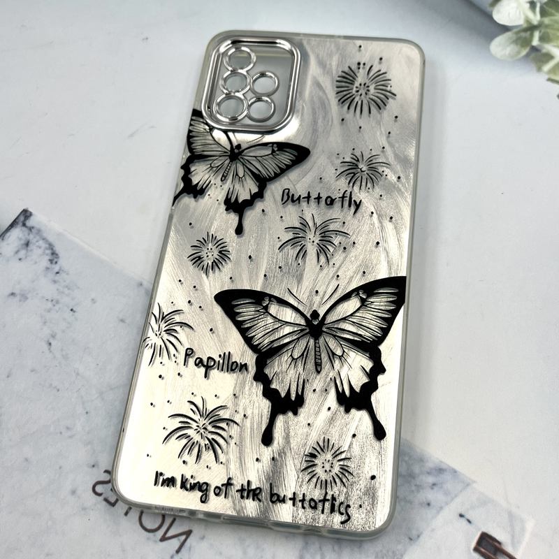 قاب گوشی Galaxy A51 سامسونگ Brush Cover اطلسی Silver محافظ لنز دار طرح پروانه مشکی کد 912800 - Image 2