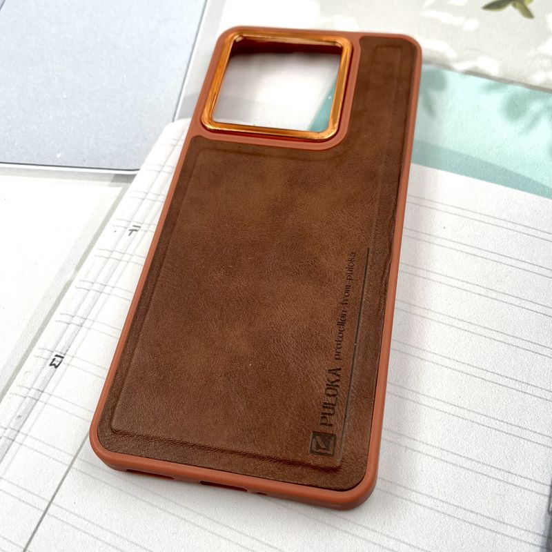 قاب گوشی Xiaomi 13T / Xiaomi 13T Pro شیائومی چرم Puloka Design اورجینال داخل پارچه ای لنز Metal عسلی کد 940059 - Image 2