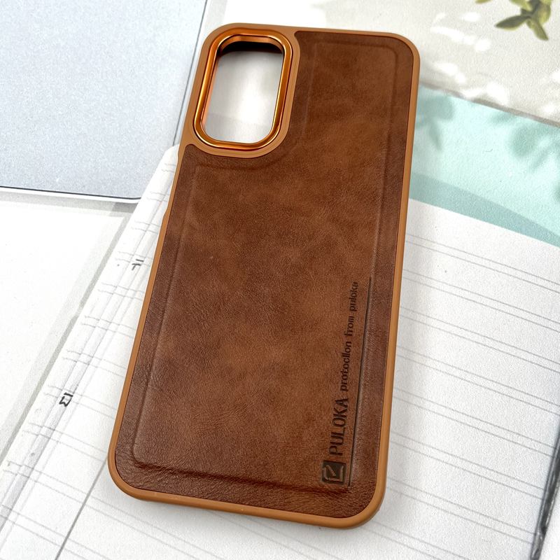 قاب گوشی Galaxy A14 سامسونگ چرم Puloka Design اورجینال داخل پارچه ای لنز Metal عسلی کد 185460 - Image 2