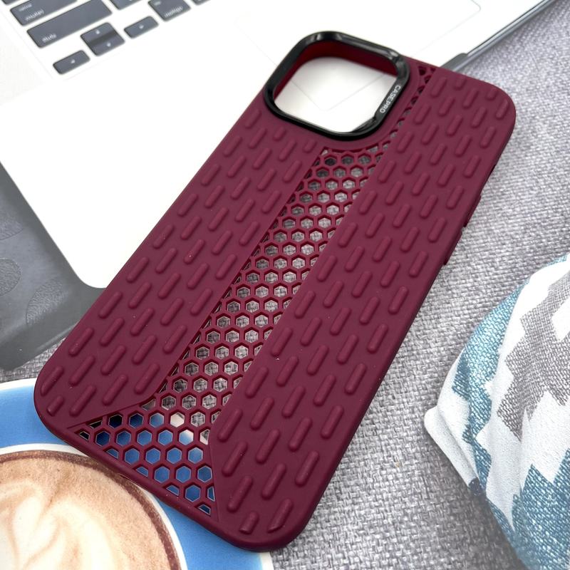 قاب گوشی iPhone 13 Pro Max آیفون Honeycomb Case سیلیکونی طرح کندویی لنز برجسته ضد ضربه زرشکی کد 947841 - Image 2