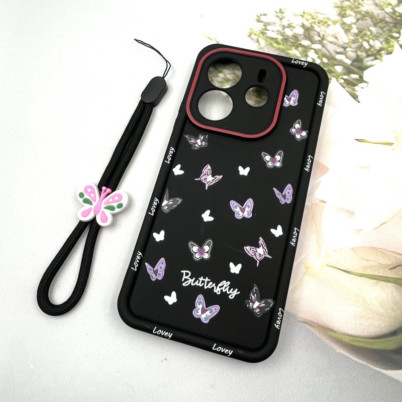قاب گوشی Redmi Note 14 4G شیائومی Strap Case سیلیکونی سولید ضد ضربه همراه بند مچی محافظ لنز دار طرح پروانه کد 972934 - Image 2