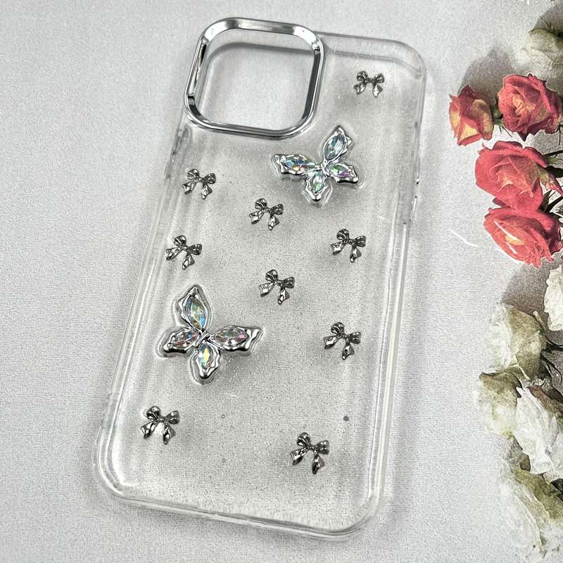 قاب گوشی iPhone 12 Pro Max آیفون Luxury Case سوپر شاین لنز Silver پروانه و پاپیون کد 973595 - Image 2