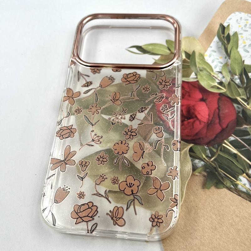 قاب گوشی iPhone 17 Pro آیفون Flower Case شفاف لوکس طرح گل لنز Copper کد 973666 - Image 2