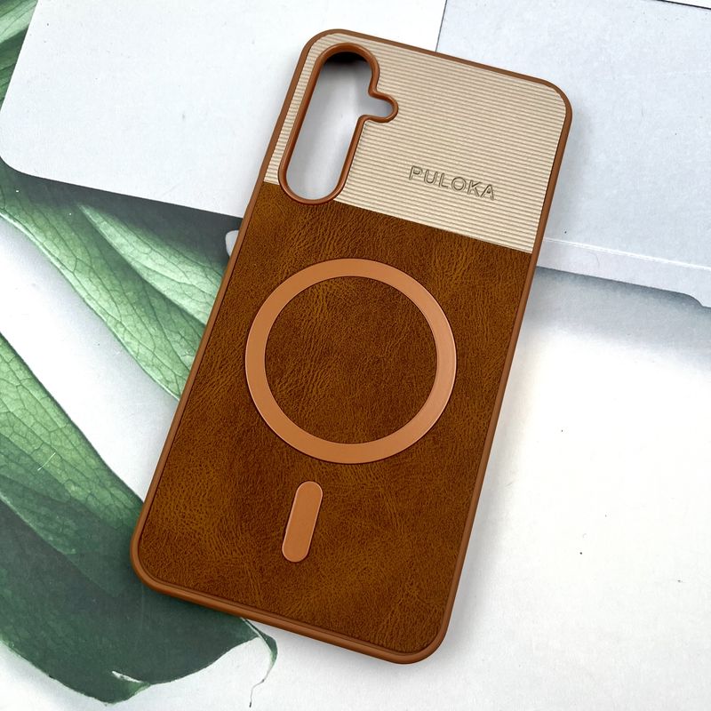 قاب گوشی Galaxy A35 سامسونگ Leather Cover مگ سیف Magsafe اورجینال لوکس کلاسیک عسلی کد 973935 - Image 2