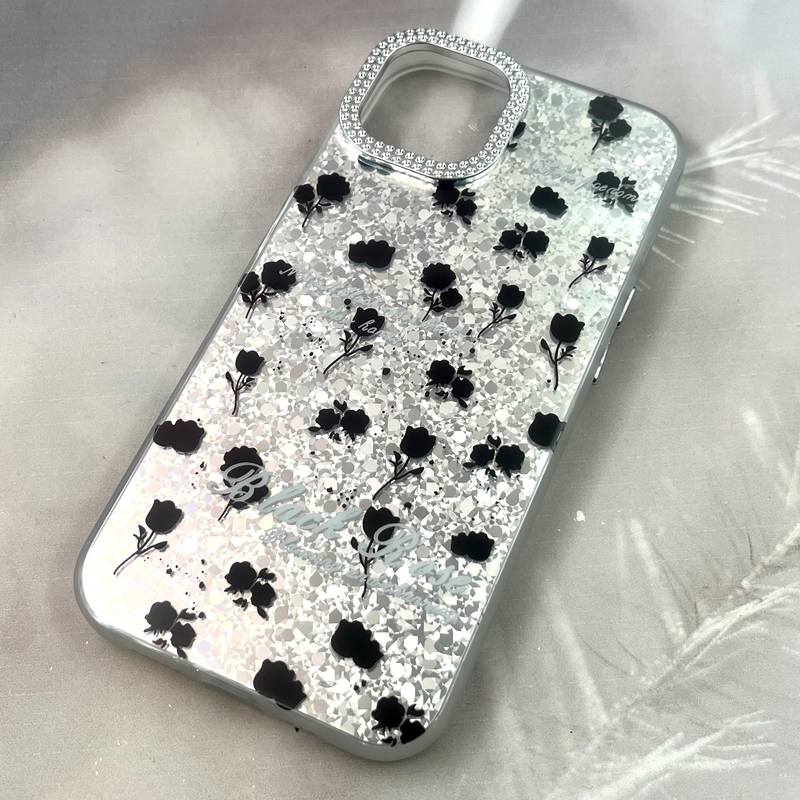 قاب گوشی iPhone 13 / iphone 14 آیفون Shine Guard ایربگ دار Silver لنز نگین دار بلک رز کد 978147 - Image 2