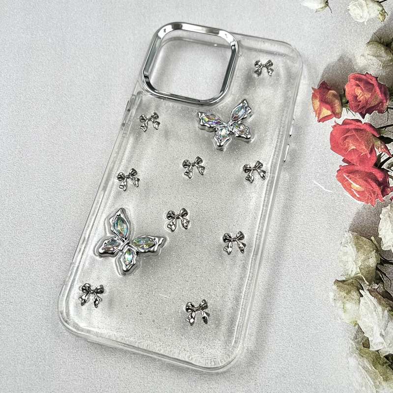قاب گوشی iPhone 14 Pro Max آیفون Luxury Case سوپر شاین لنز Silver پروانه و پاپیون کد 988823 - Image 2
