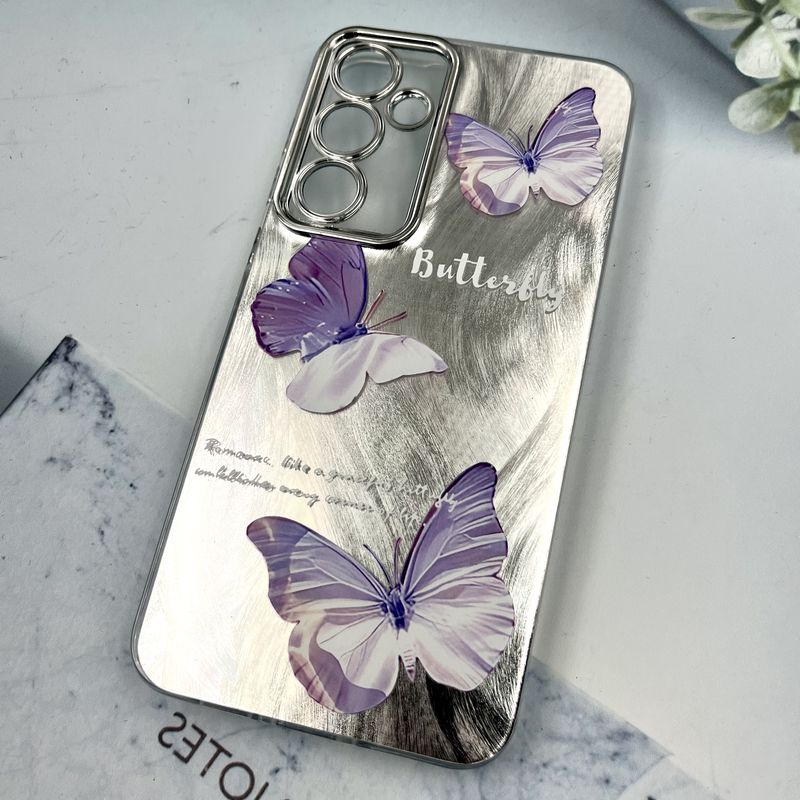 قاب گوشی Galaxy A55 سامسونگ Brush Cover اطلسی Silver محافظ لنز دار طرح یاسی کد 996357 - Image 2