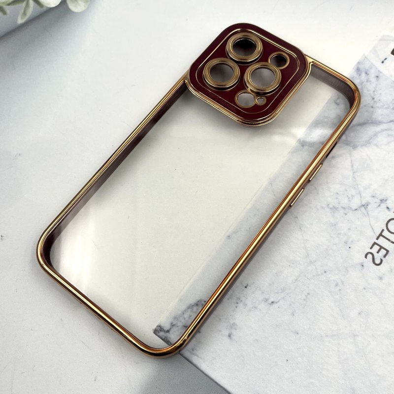 قاب گوشی iPhone 13 Pro آیفون الکتروپلیتینگ Boter My Case شفاف دور طلایی محافظ لنز دار زرشکی کد 996797 - Image 2