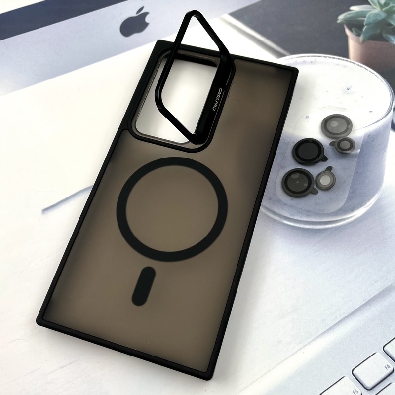 قاب گوشی Galaxy S24 Ultra سامسونگ شفاف CASE PRO اورجینال دور سیلیکونی لنز فلزی استند شو محافظ لنز دار رینگی مشکی کد 936512 - Image 2