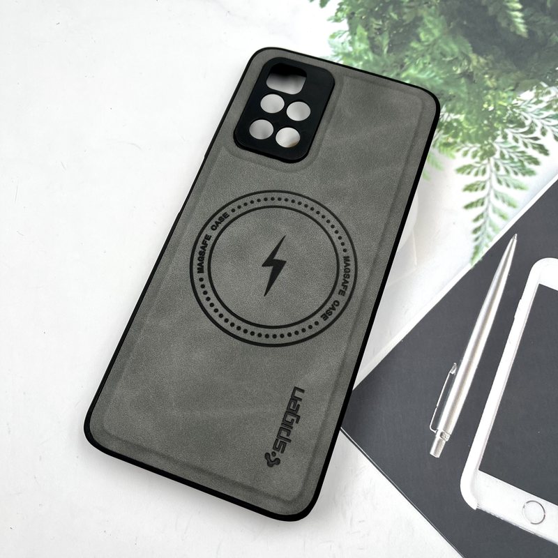 قاب گوشی Redmi 10 / Redmi 10 Prime شیائومی Magnet Cover چرم طرح مگ سیف MagSafe اسپرت لنز برجسته طوسی کد 247385 - Image 2