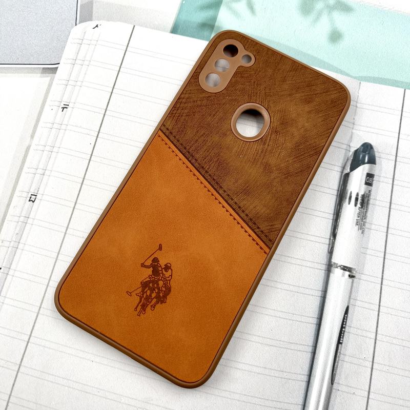 قاب گوشی Galaxy A11 / Galaxy M11 سامسونگ Polo Cover چرم طرح دوخت پولو محافظ لنز دار عسلی کد 442054 - Image 2