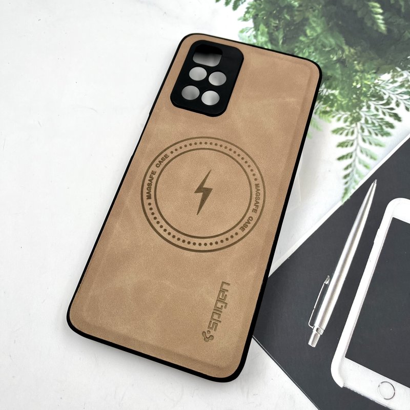 قاب گوشی Redmi 10 / Redmi 10 Prime شیائومی Magnet Cover چرم طرح مگ سیف MagSafe اسپرت لنز برجسته کرم تیره کد 471095 - Image 2