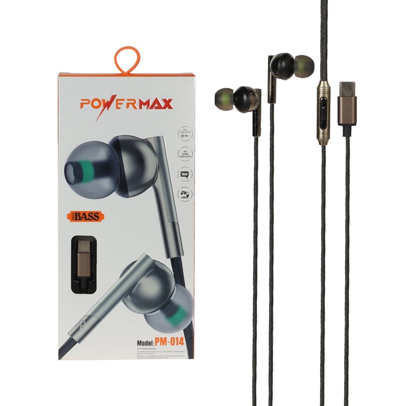 هندزفری با سیم Type-C برند Power Max اورجینال مدل PM-014 مشکی کد 475643