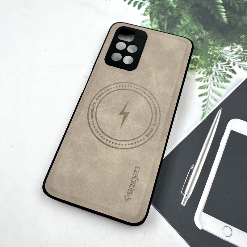 قاب گوشی Redmi 10 / Redmi 10 Prime شیائومی Magnet Cover چرم طرح مگ سیف MagSafe اسپرت لنز برجسته کرم روشن کد 635235 - Image 2